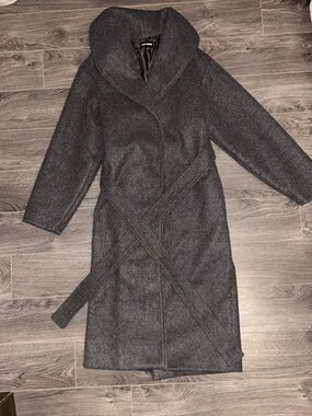 Steve Madden Charcoal Gray Wrap Coat with Belt